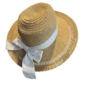 CC Exclusives‎ Straw Hat Wide Brim Bow Detail Natural Summer Beach Vacation